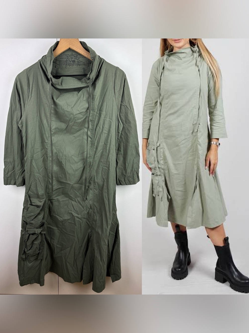 Rundholz Black Label Lagenlook Avant Garde Funnel Neck Ruched Gathered Dress